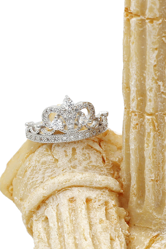 Silver Crystal Crown Ring