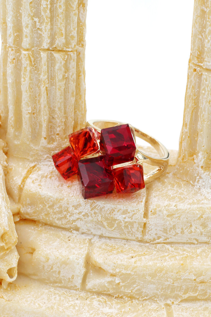 colorful square crystal golden ring