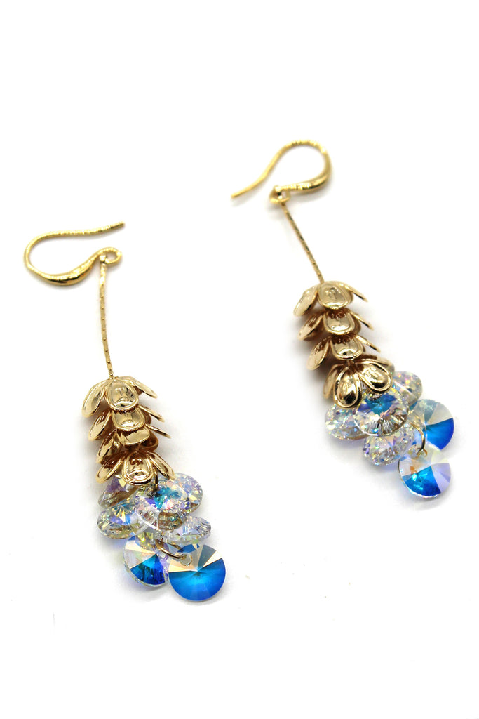 elegant stacked layers flowers swarovski crystal earrings