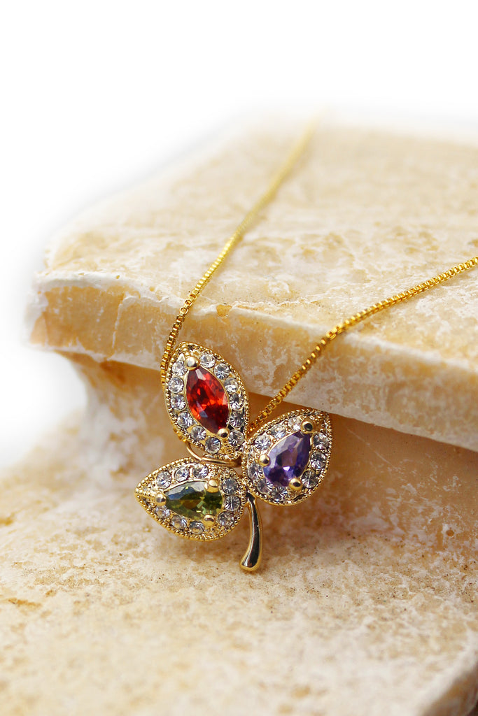 retro three leaves crystal necklace