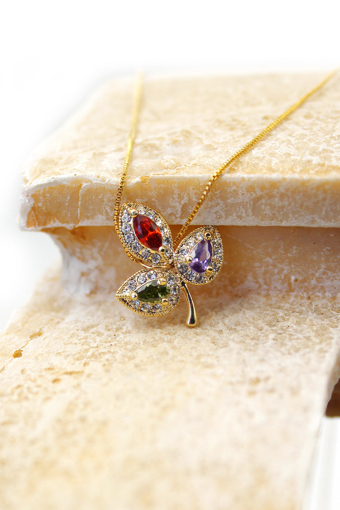 retro three leaves crystal necklace