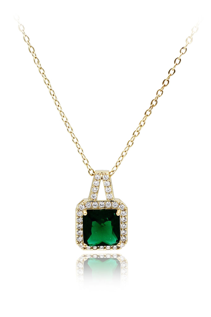 elegant square crystal pendant gold necklace
