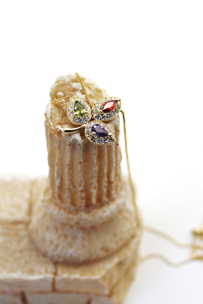 retro three leaves crystal necklace