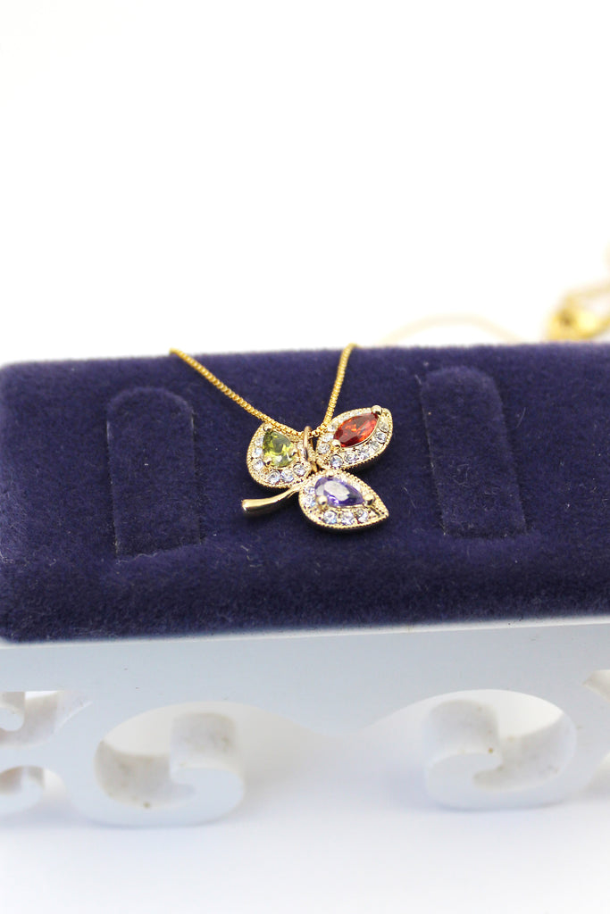 retro three leaves crystal necklace
