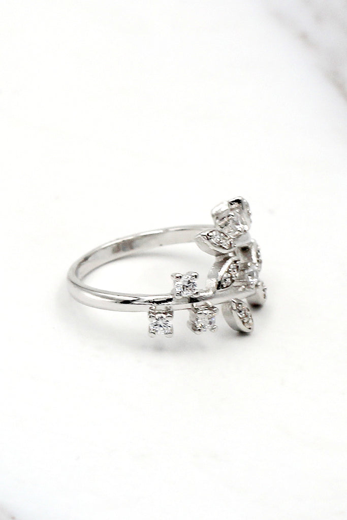 delicate flower crystal ring