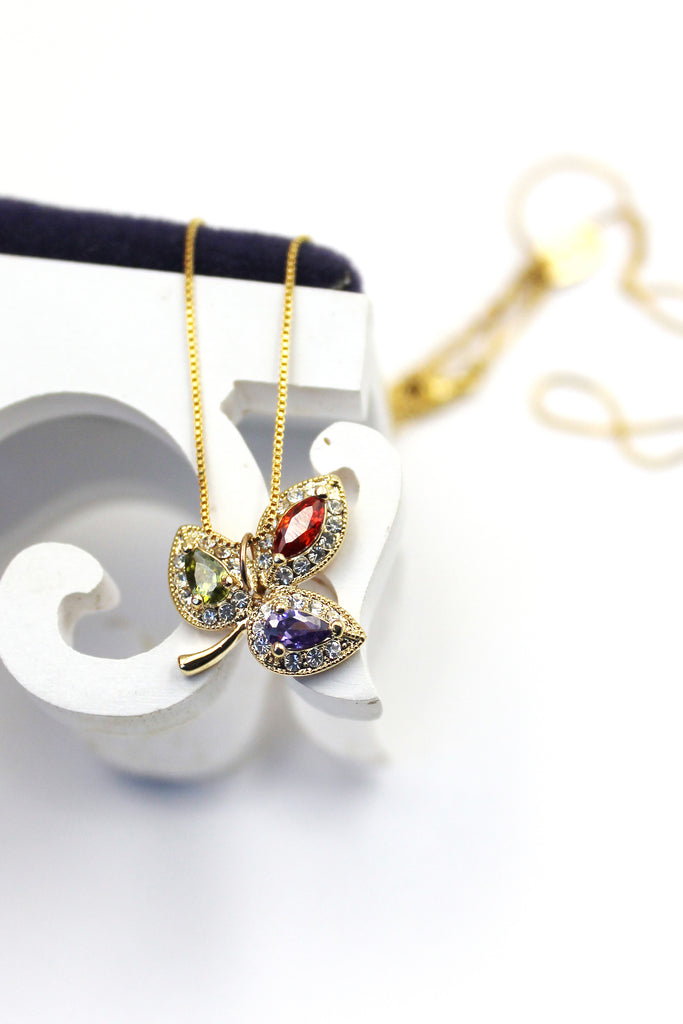 retro three leaves crystal necklace