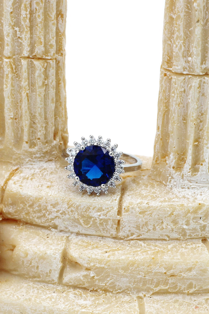elegant dark blue crystal ring necklace set