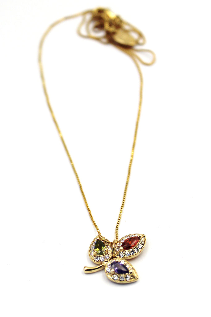 retro three leaves crystal necklace
