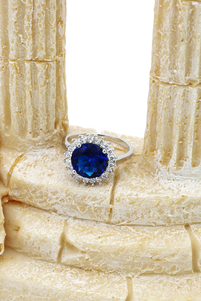 blue crystal silver ring