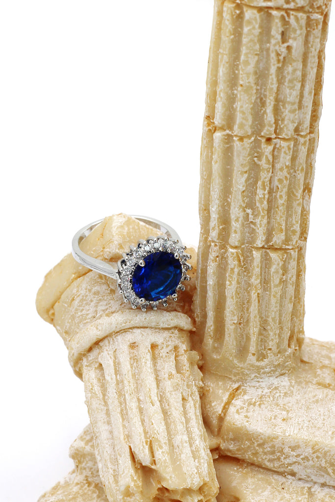 blue crystal silver ring