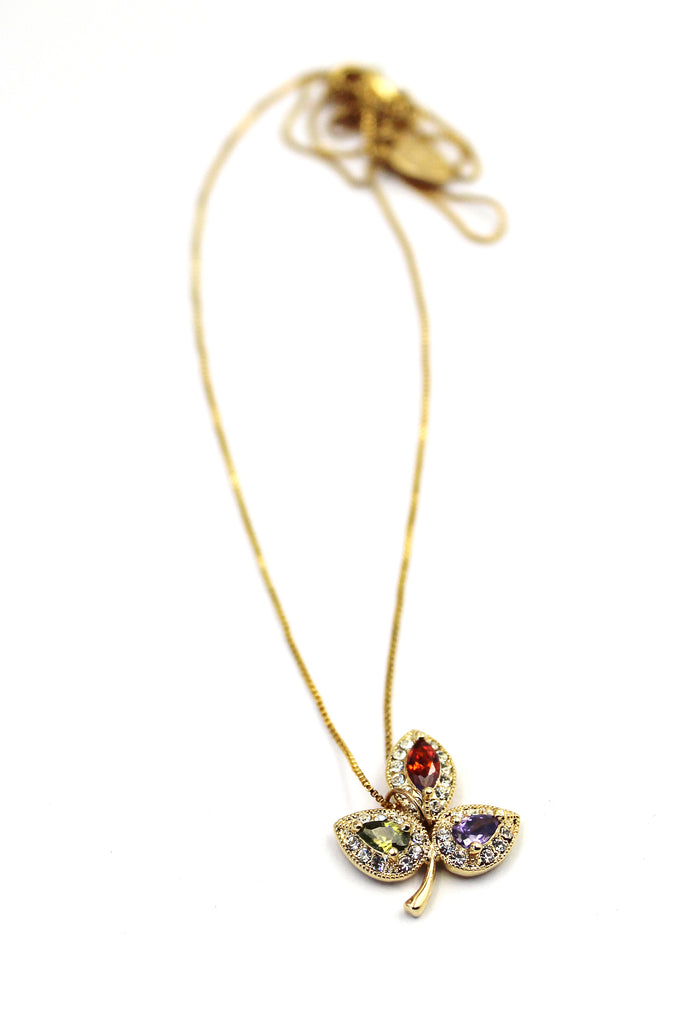 retro three leaves crystal necklace