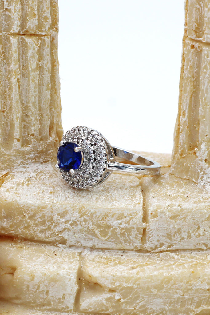fashion blue crystal silver ring