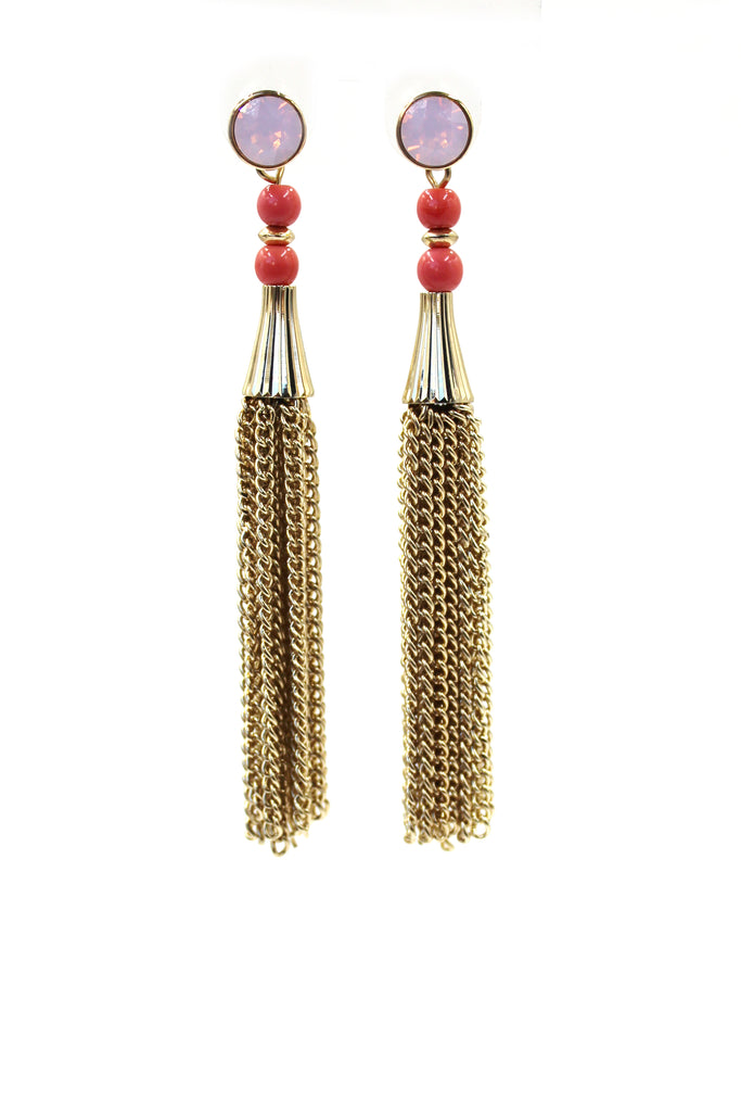 pink crystal tassel earrings