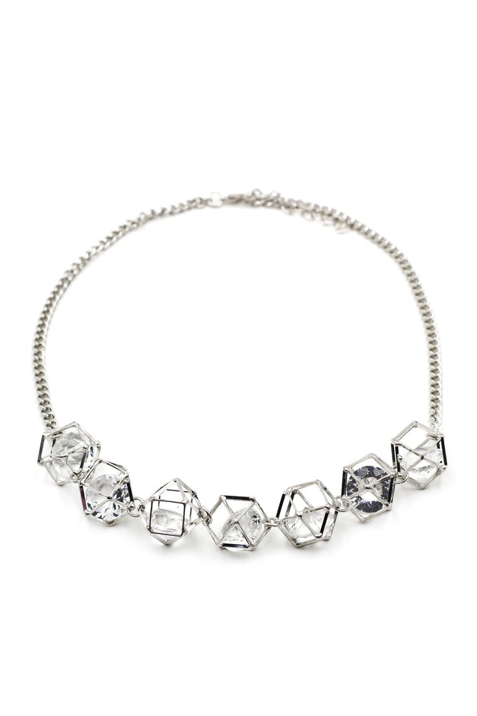 silver prism necklace earrings crystal set