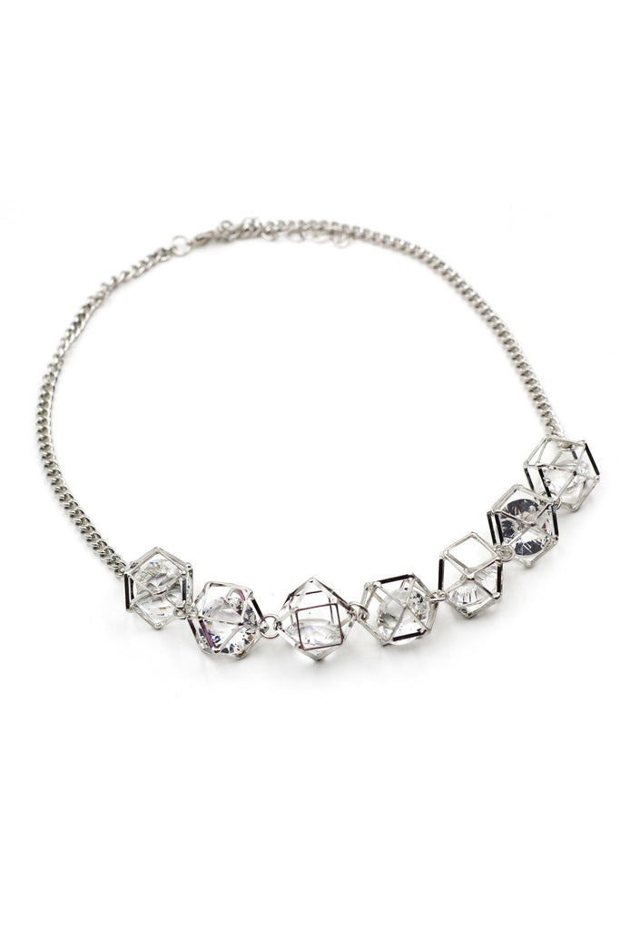 silver prism necklace earrings crystal set