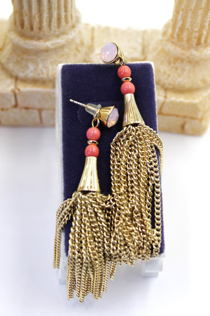 pink crystal tassel earrings