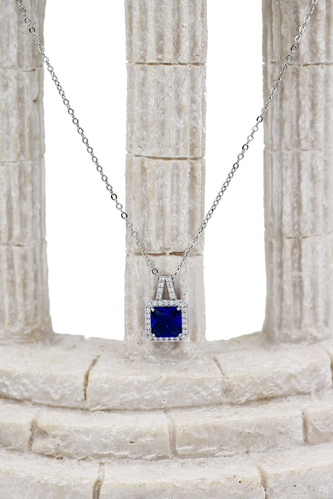 elegant square crystal pendant silver necklace