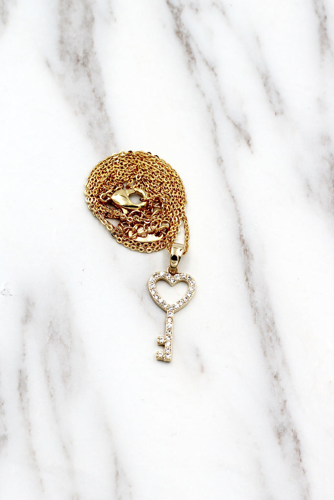simple heart key crystal necklace