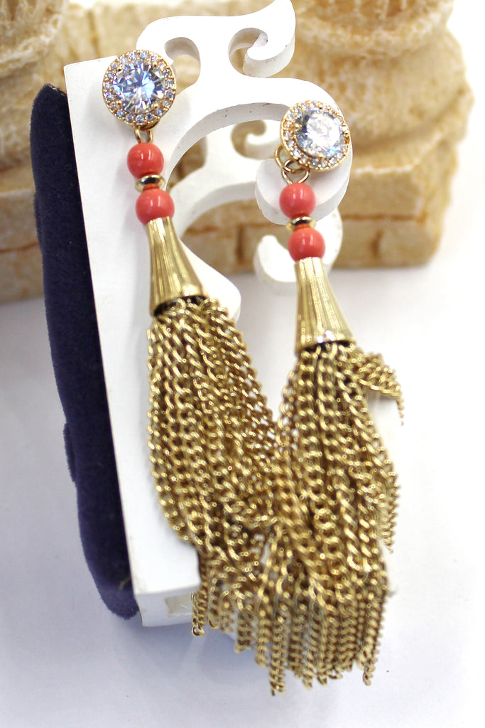 shiny crystal tassel earrings