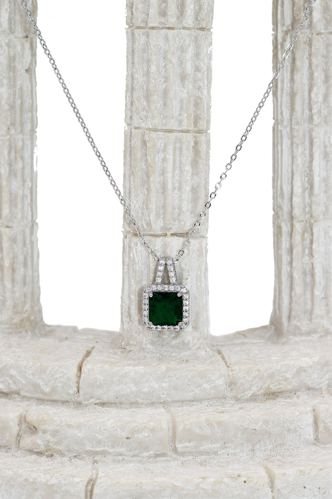 elegant square crystal pendant silver necklace