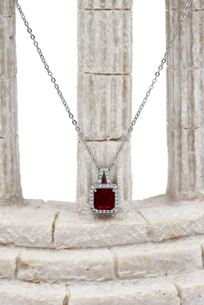 elegant square crystal pendant silver necklace