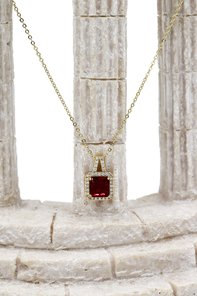 elegant square crystal pendant gold necklace