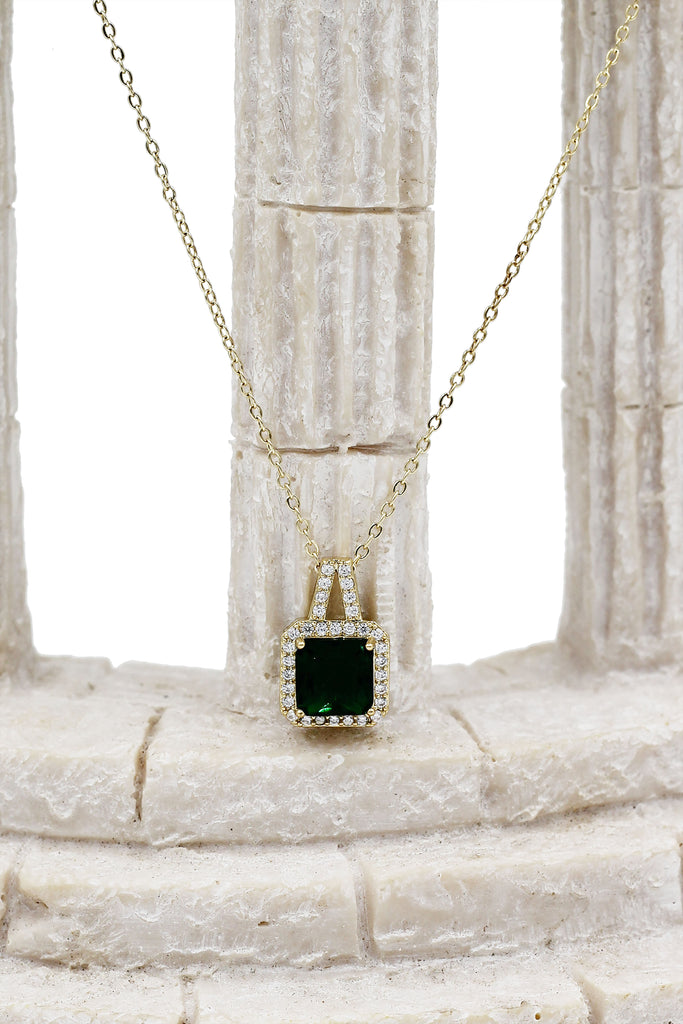 elegant square crystal pendant gold necklace
