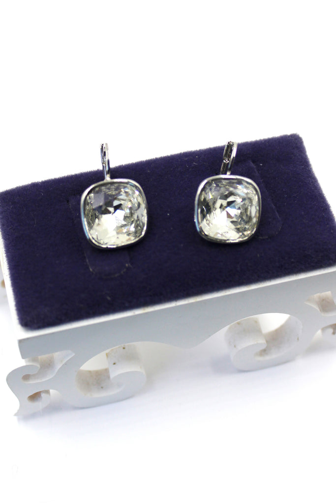 simple rounded square crystal earrings