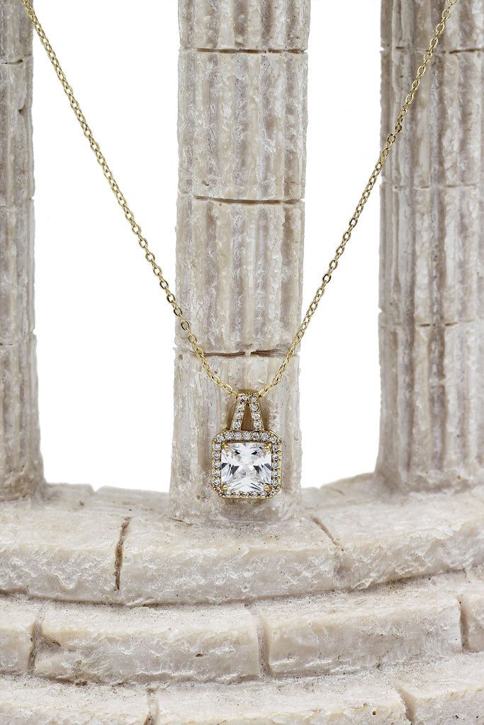 elegant square crystal pendant gold necklace