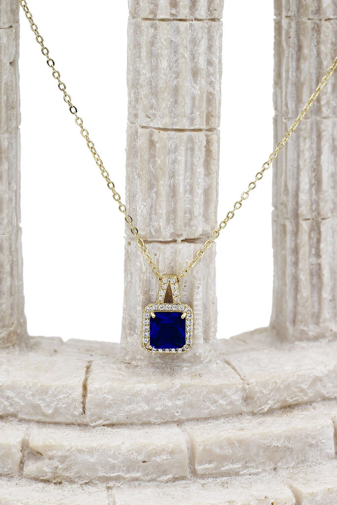 elegant square crystal pendant gold necklace