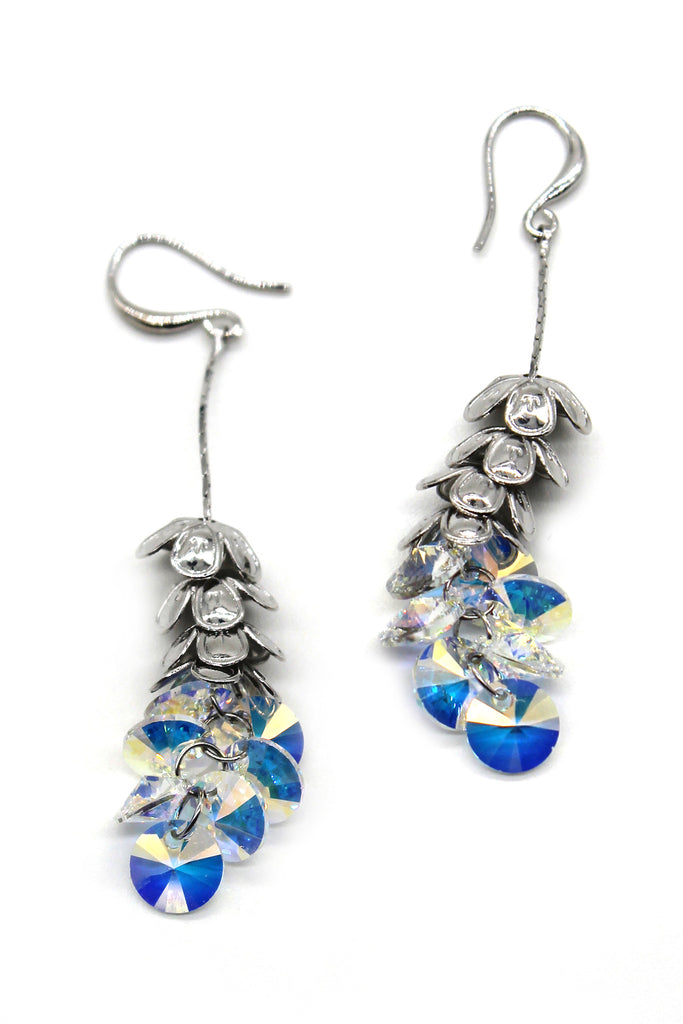 elegant stacked layers flowers swarovski crystal earrings
