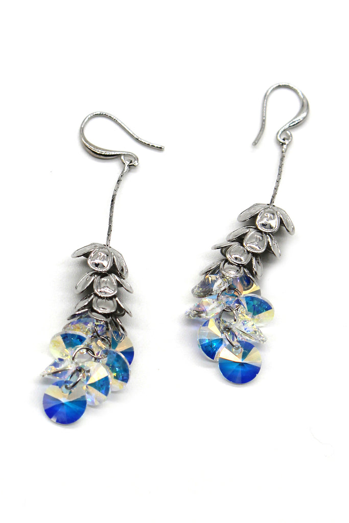 elegant stacked layers flowers swarovski crystal earrings