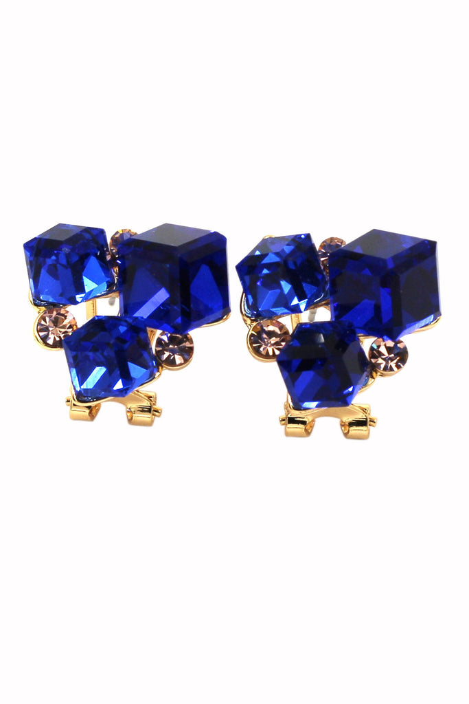 blue square ring earrings set