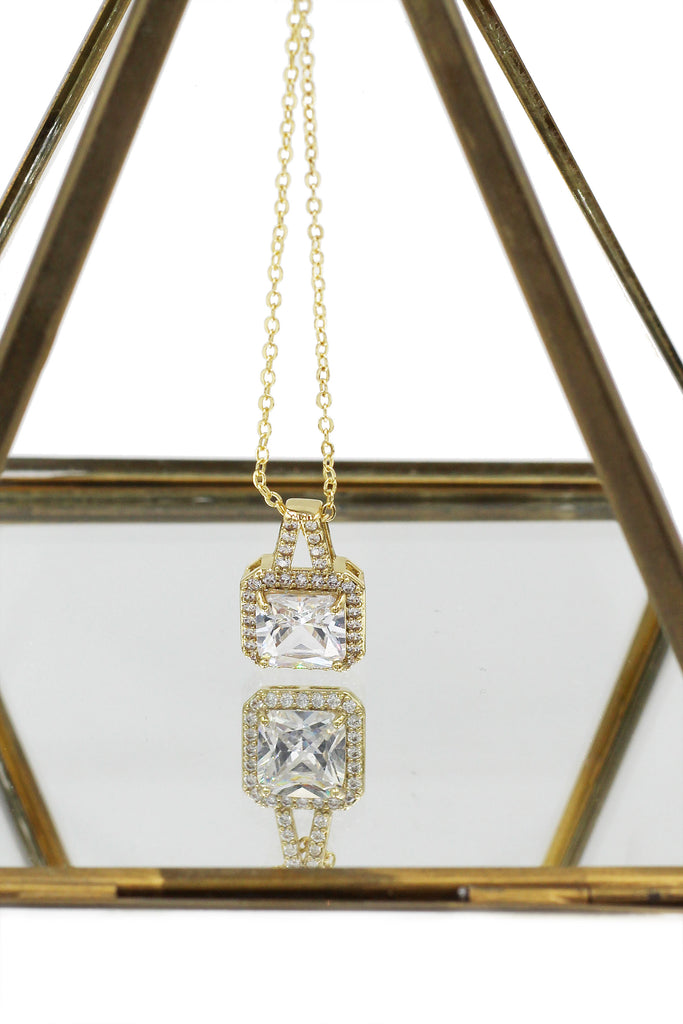 elegant square crystal pendant gold necklace
