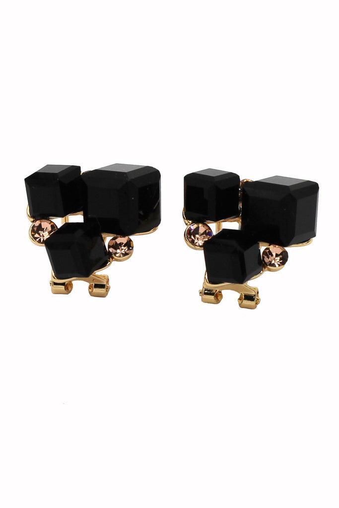 colorful square crystal golden earrings