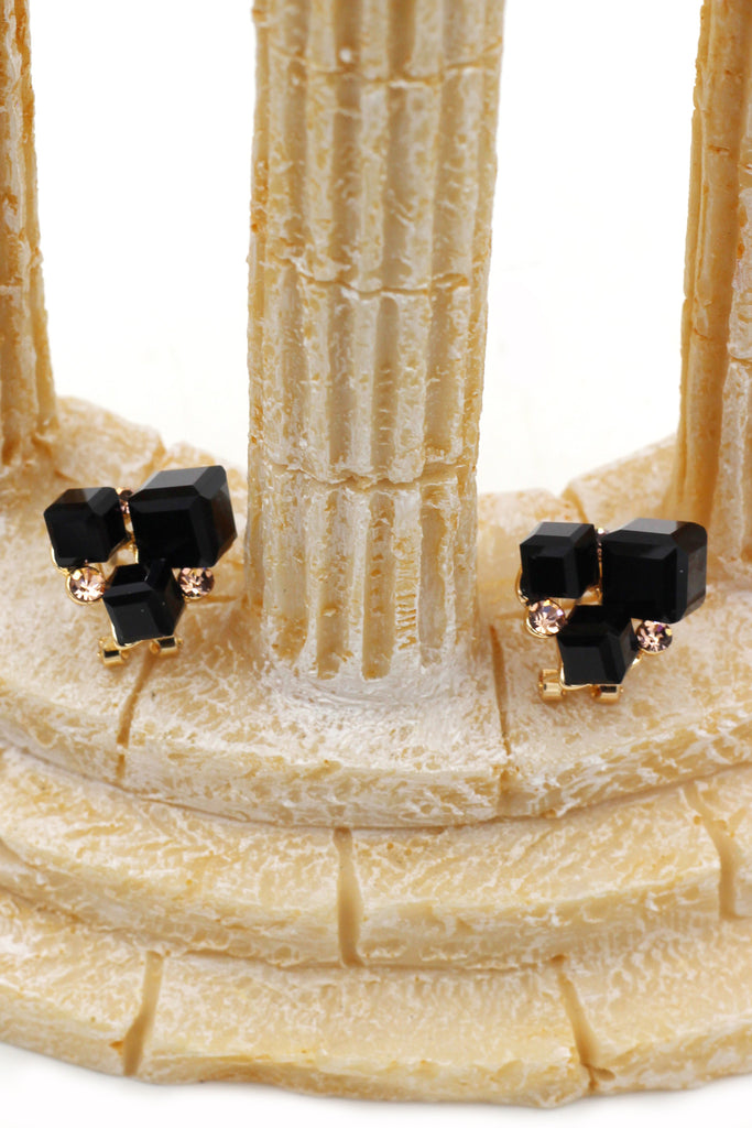 colorful square crystal golden earrings
