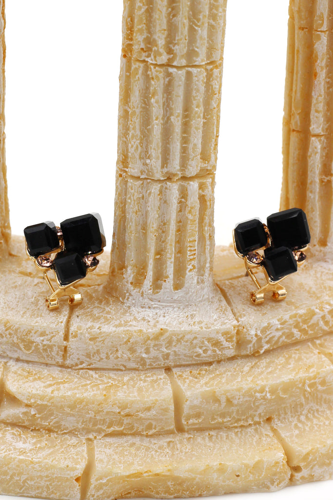colorful square crystal golden earrings