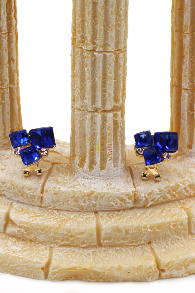 colorful square crystal golden earrings