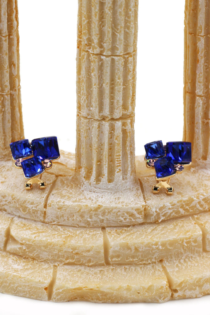 blue square ring earrings set