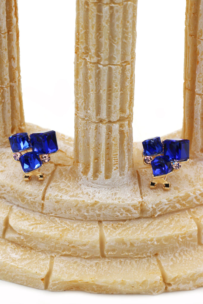 colorful square crystal golden earrings