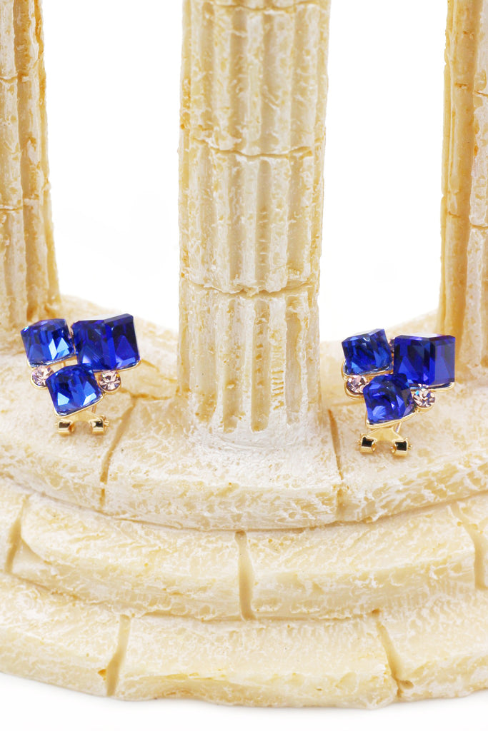 blue square crystal earrings necklace set