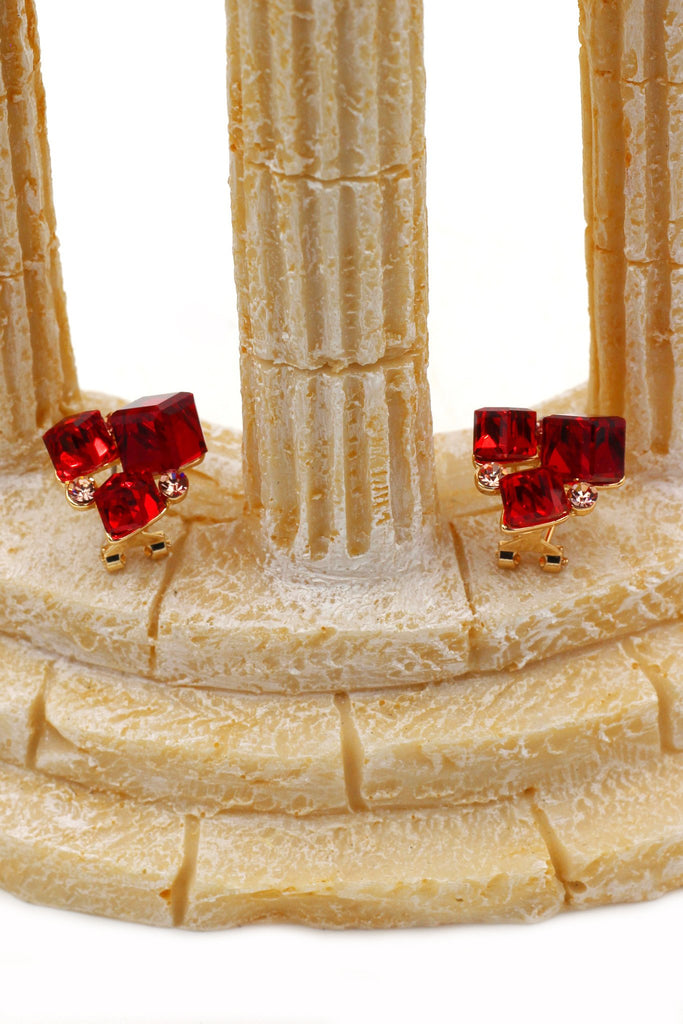red square ring earrings crystal set