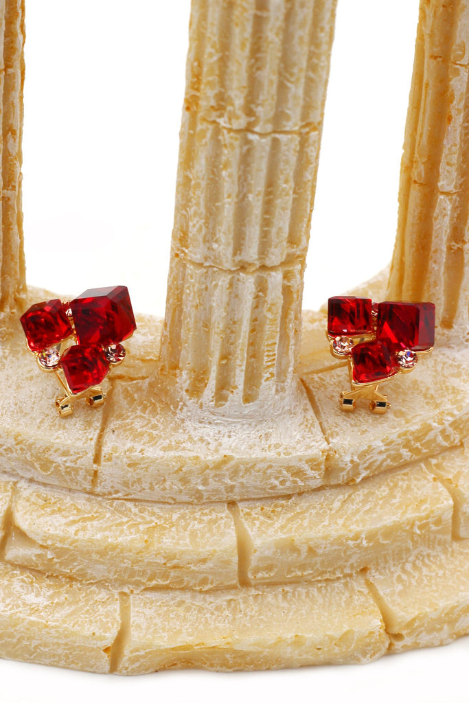 red square ring earrings crystal set