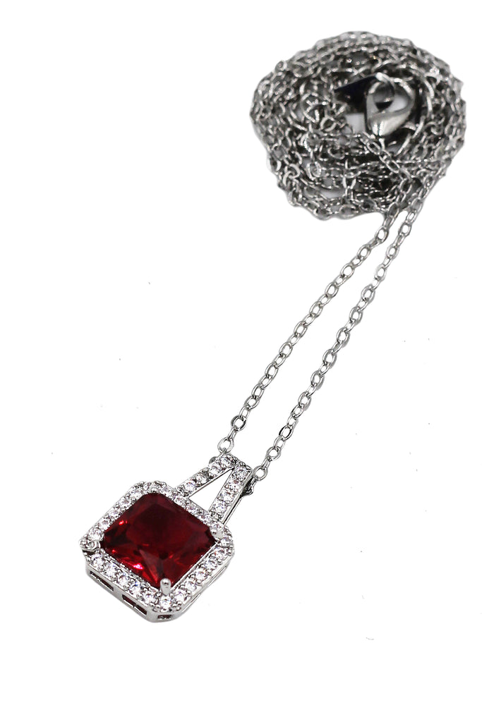 elegant square crystal pendant silver necklace