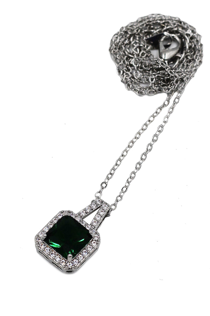 elegant square crystal pendant silver necklace