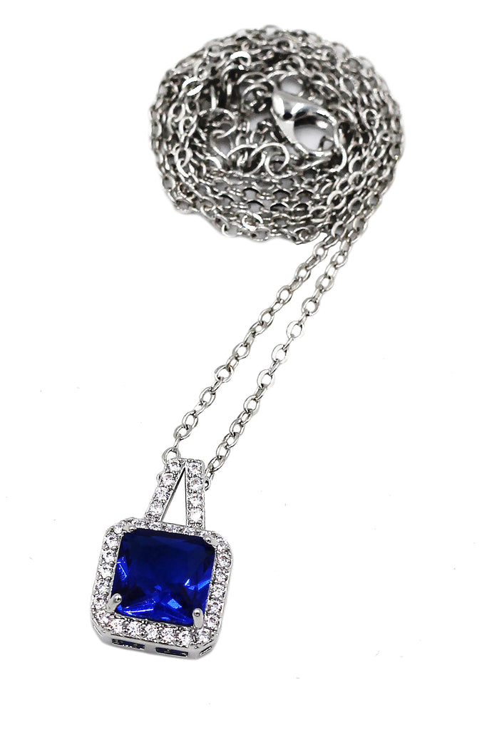 elegant square crystal pendant silver necklace