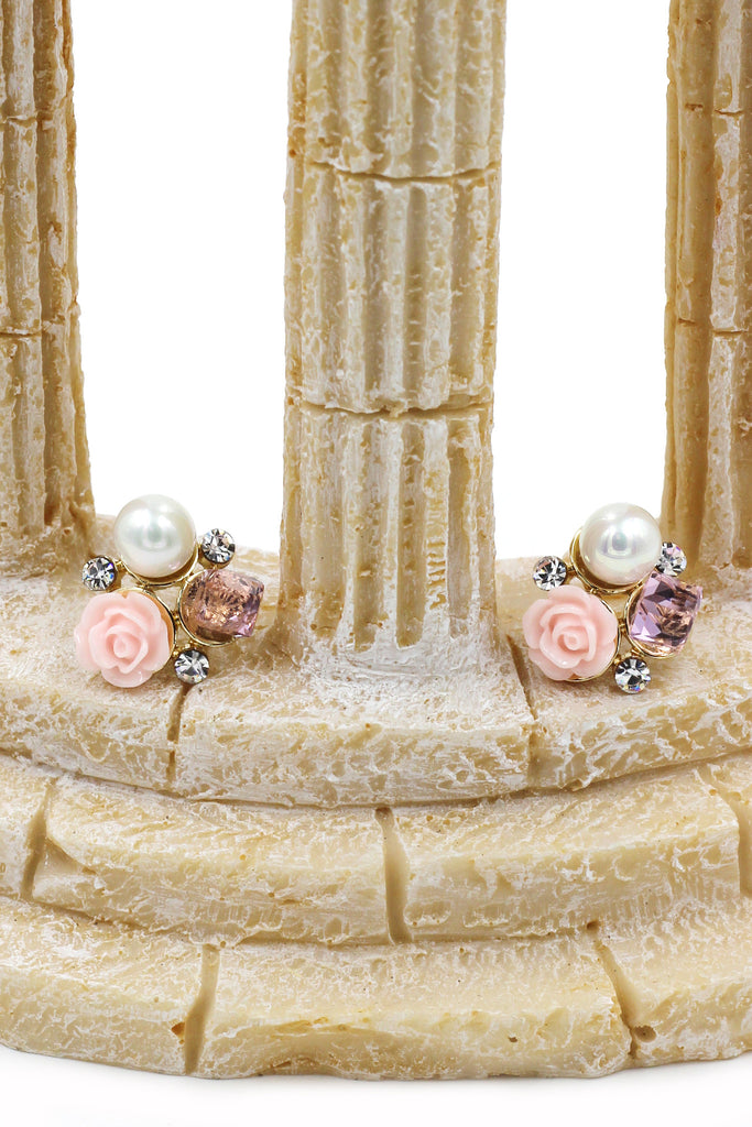 lovable colorful flower crystal pearl earrings