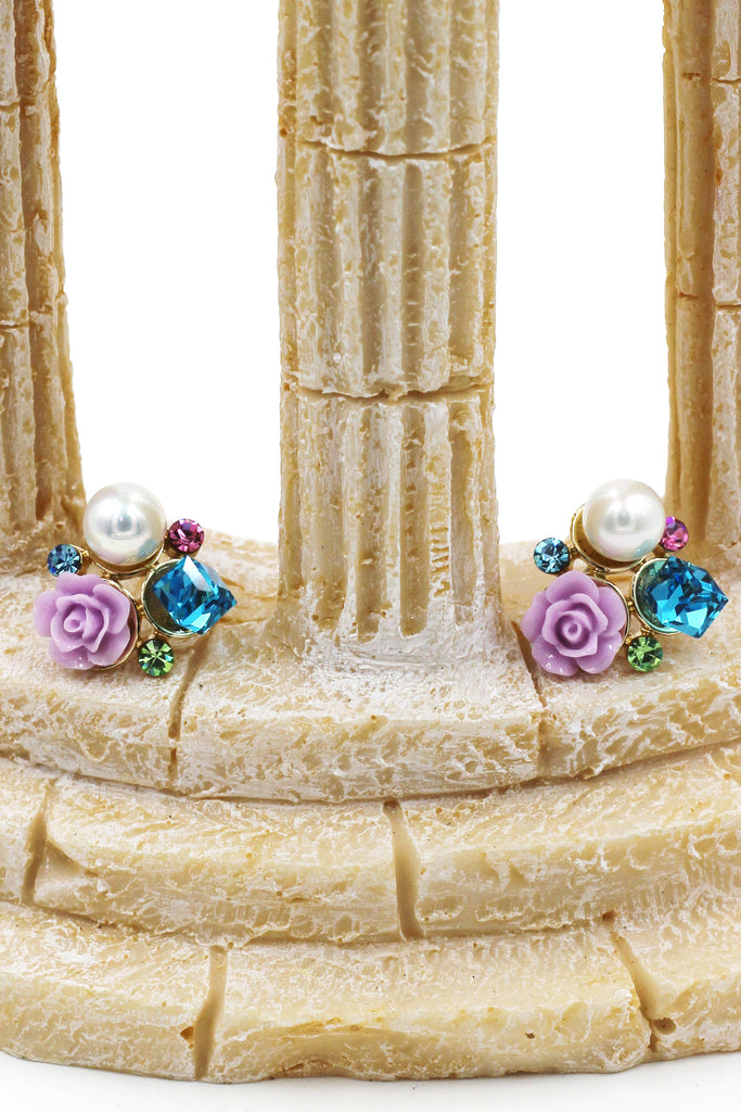 lovable colorful flower crystal pearl earrings