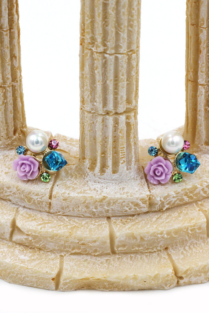 lovable colorful flower crystal pearl earrings