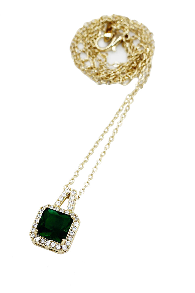 elegant square crystal pendant gold necklace